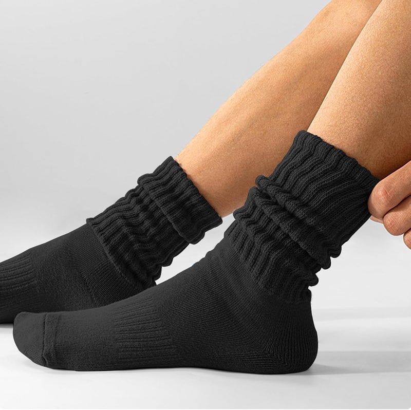 AugRing Store Women's Scrunch Crew Socks Retro 3-Pack Solid Cotton Boot Calf Chunky Ribbed Cozy Slouchy Socks Size 5-11 - Image 4